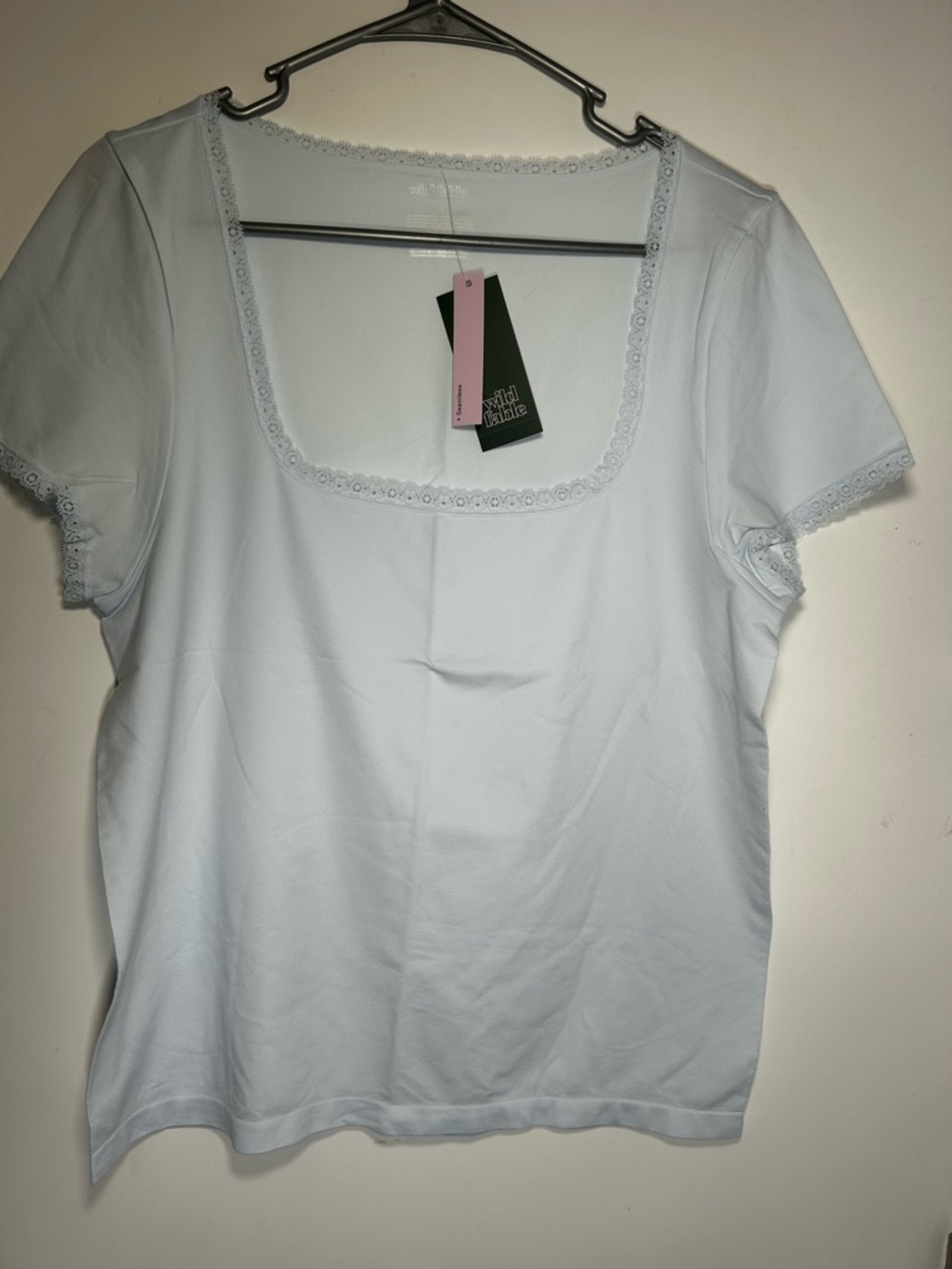 wild fable Light Blue Lace-Trim Square Neck Short Sleeve Top